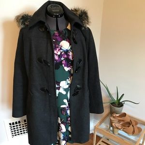 Nautica hooded coat, size Large, fur trim